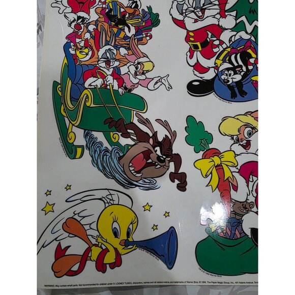 NOS Looney Tunes Taz Bugs Tweet Christmas Window Static Clings VINTAGE New 1998 - Picture 5 of 6
